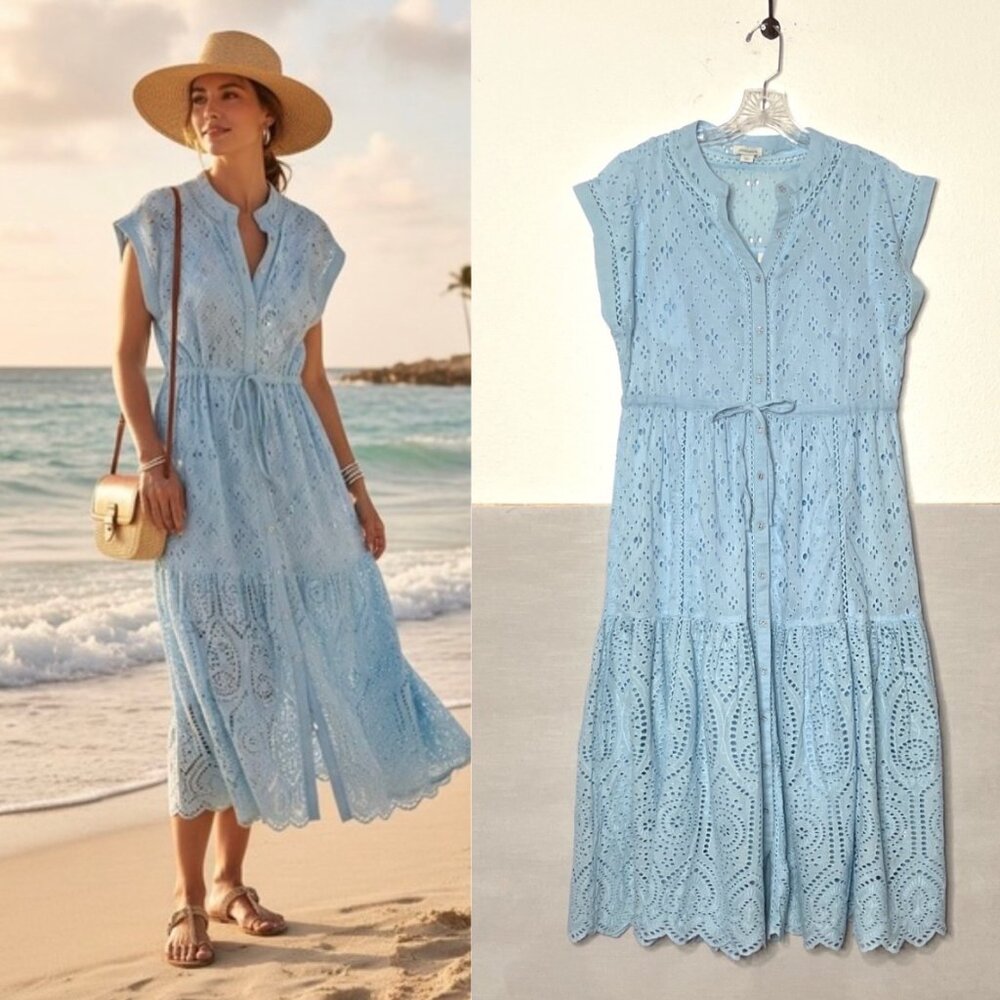 Sundance Pale Blue Eyelet Midi Dress - Picture 7 of 7